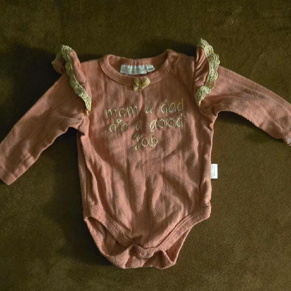 Tahari Soft Pink Knit Baby Onesie with Bow